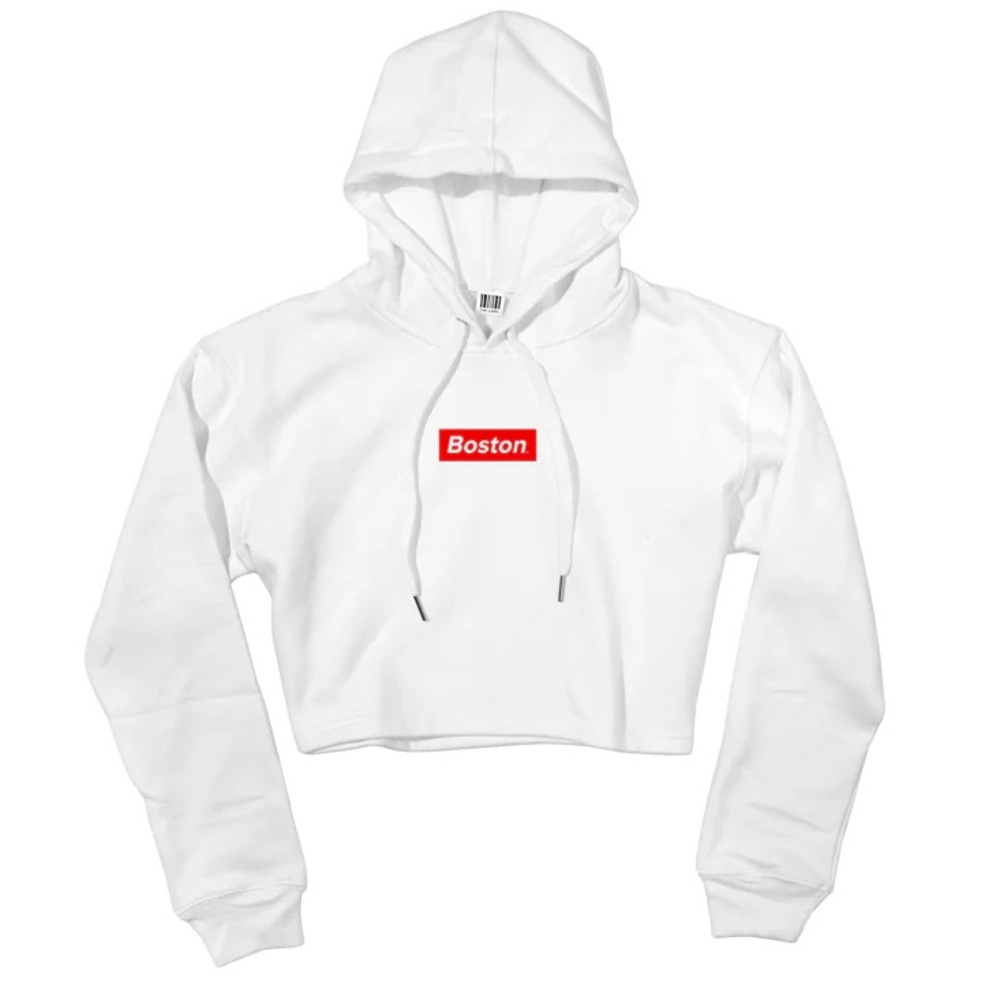 The Label LTD LADIES WHITE BOSTON CROP HOODIE small (Celtics, bruins, patriots)